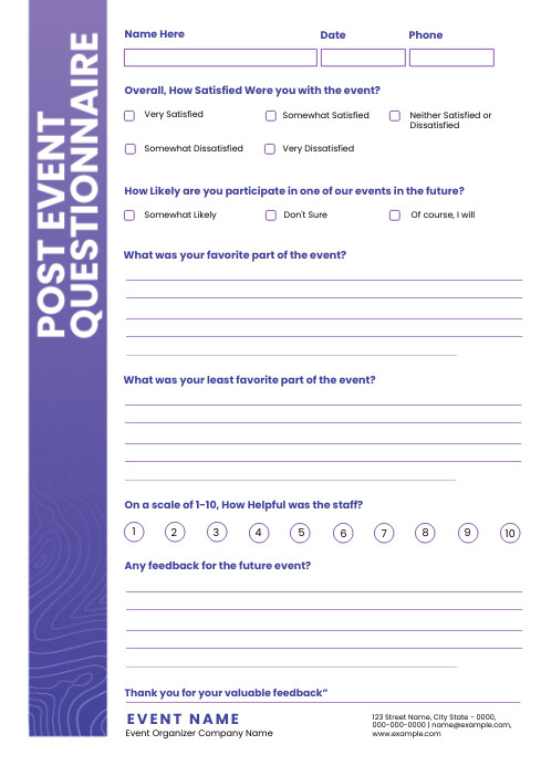 Post Event Questionnaire Template | PosterMyWall