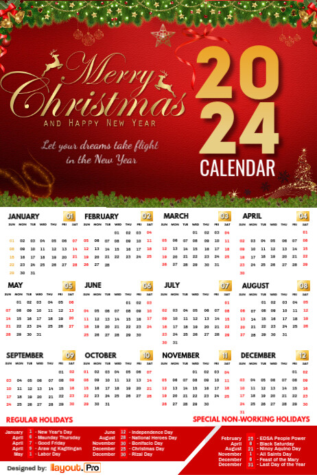 Poster Christmas Calendar 2024 โปสเตอร์ template