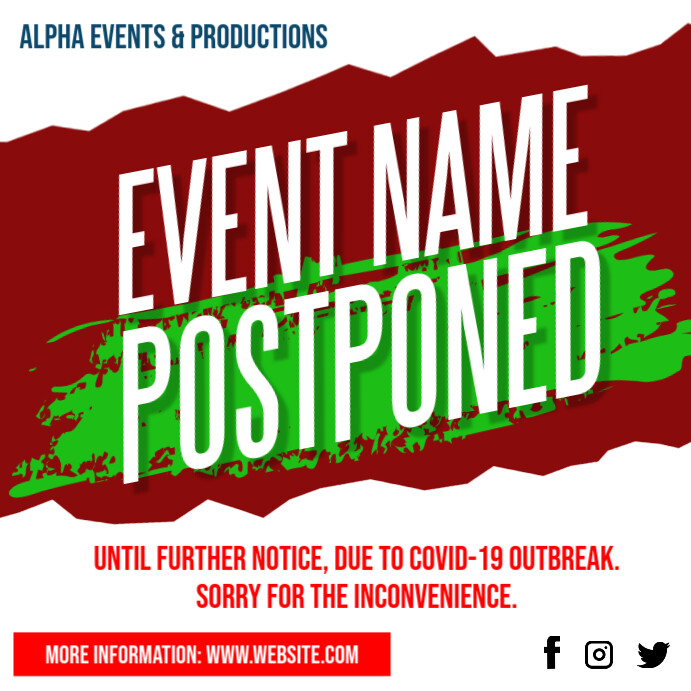Postpone Event Example Postponed Event Notice Social Media Post Ad Template | PosterMyWall
