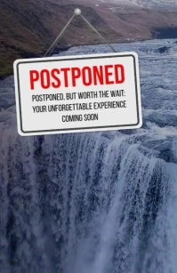 postponed event with fall water video bg Tabloid template