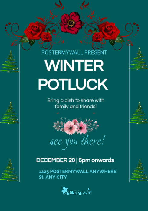 Potluck Christmas Party Invitation flyer Template | PosterMyWall