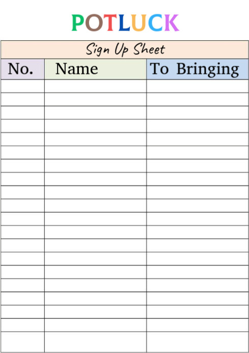 Potluck Sign Up Sheet A4 Templat | PosterMyWall