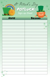 Potluck  Sign Up Sheet St. Patrick's Day Tabloid template