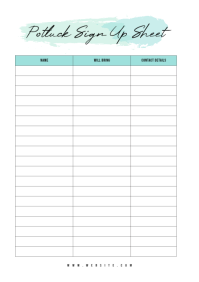 Potluck Sign Up Sheet Template A4