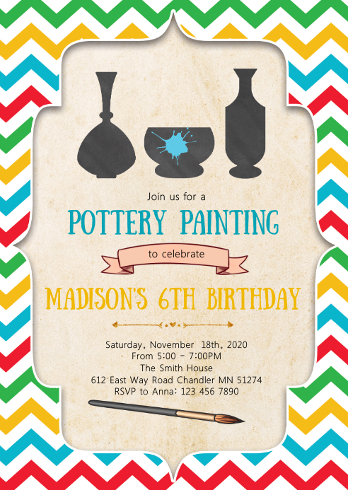 Pottery Painting Birthday Party Invitation Template Postermywall