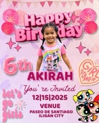 Power pop girls Birthday Invitation Video Instagram Portrait template