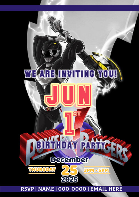 Power Ranger Birthday party A4 template