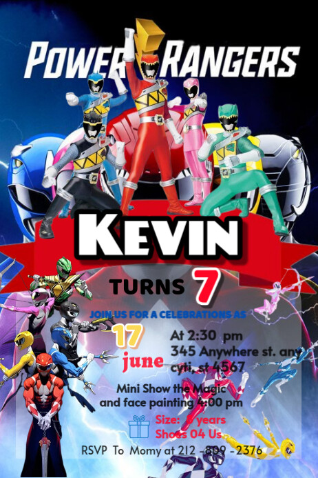 Copy of Power Rangers invitation Brithday party celebration temple ...