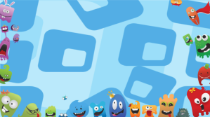 Powerpoint Little Monsters Blue Background Præsentation (16:9) template