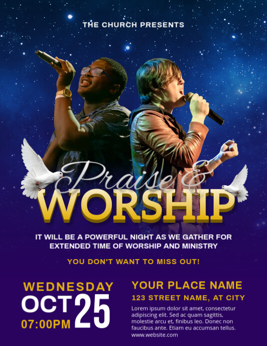 Praise and Worship Church Flyer Template | PosterMyWall Praise and Worship Church Flyer Template | PosterMyWall