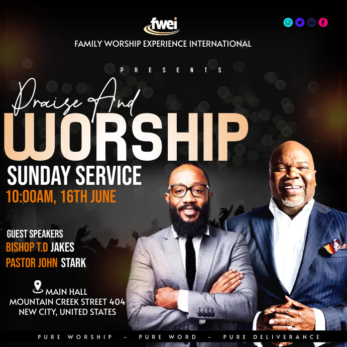 Praise Events Praise and worship Sunday service event flyer Template | PosterMyWall