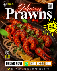 Prawns Seafood king tiger prawn shrimp restaurant delivery Promotion flyer template poster Instagram