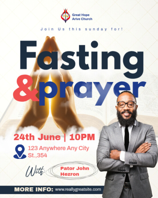 Prayer and Fasting Poster Template – Church Worship & Spiritual Renewal ...
