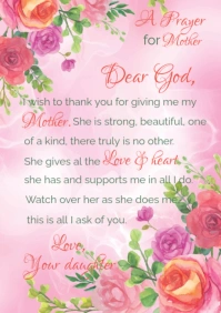 Prayer for mother with rose border A5 template