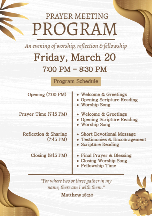 White Prayer Meeting Program A4 Template | PosterMyWall