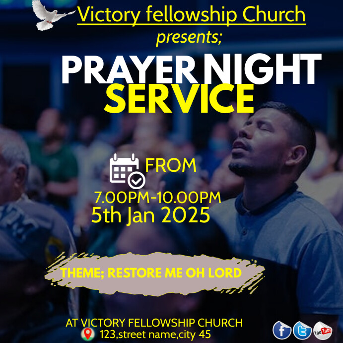 Prayer night service flyer template Instagram Post