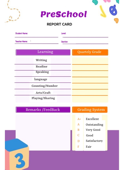 Pre-School Report Card free template | PosterMyWall