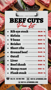 White Beef Cuts Price List Instagram Story Template