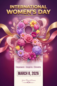 Premium International Women’s Day Poster Template | March 8 Event Flyer | Elegant Floral 8 Design |