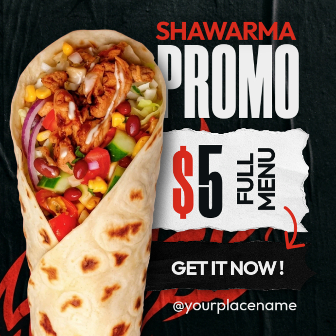 Plantilla de Premium mediterranean chicken shawarma promo - vibrant ...