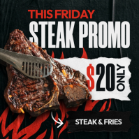 Premium Steak & Fries Promo - Juicy Grilled Steak House Square Flyer Instagram Post template