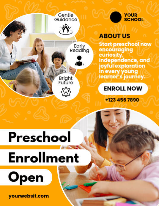 Preschool Enrollment Flyer | Daycare & Kindergarten Admission Poster ...