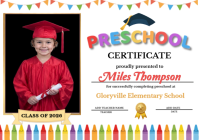 Preschool Graduation Certificate Template With Photo – Kids Diploma Award A4