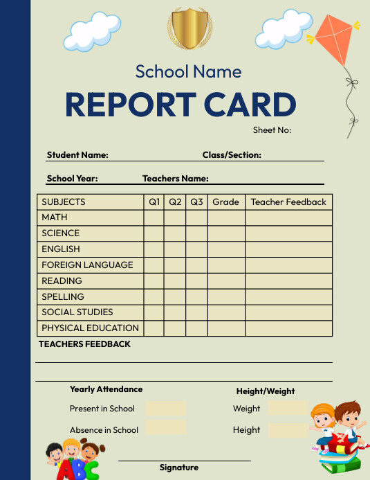 Preschool Report Card Template | PosterMyWall
