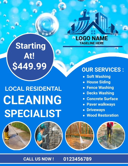 pressure washing cleaning flyers Folheto (US Letter) template