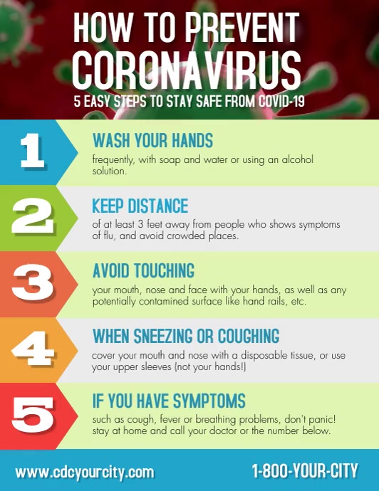 Tips Aman Keluar Rumah Saat Pandemi Virus Corona Covid-19 Mencegah Coronavirus Covid 19 Brosur Video Templat | PosterMyWall