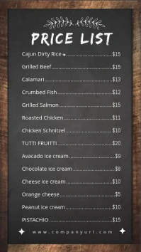 price list,event,checklist Digital Display (9:16) template
