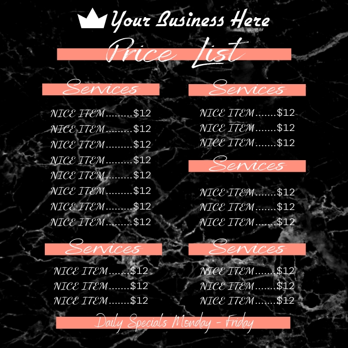 Copy Of Price List PosterMyWall
