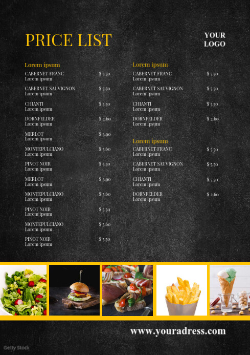 Price List Food Restaurant Menu Card BBQ Ad A4 template