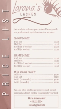 Price List Lashes เรื่องราวบน Instagram template