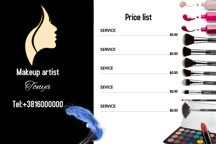 Price list Makeup artist Cartaz template