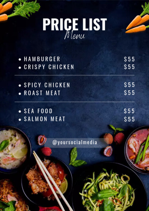 Sample Menu With Rice price list menu template | PosterMyWall
