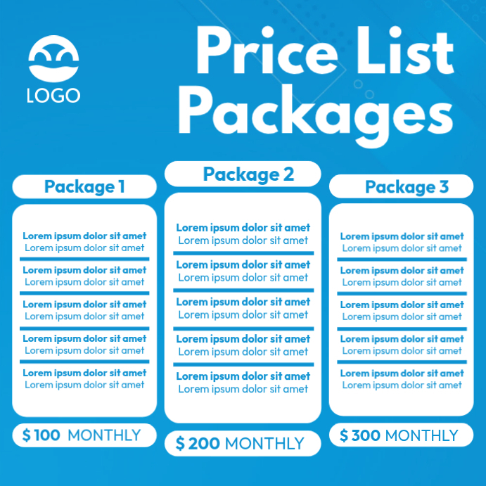 price list packages เทมเพลต | PosterMyWall