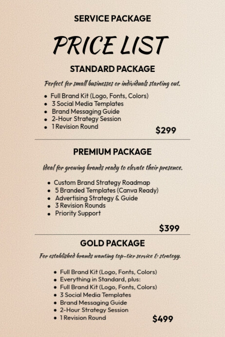 White Service Packages Posters Template | PosterMyWall