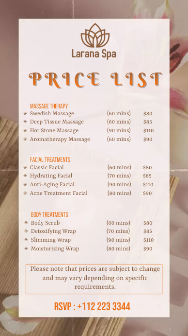 Price List Spa História do Instagram template