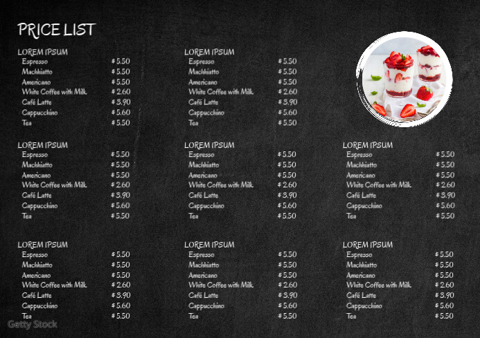 Price List Sweets Chalk Board Dessert Menu Ad A4 template