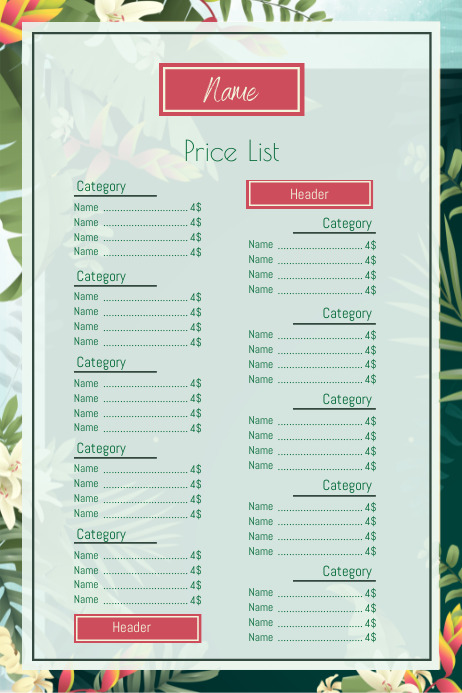 Price List Tariff Menu Template | PosterMyWall