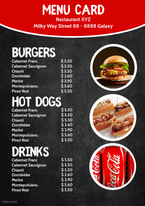 Price List Template Menu Card Food Drinks A4