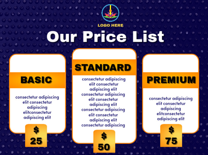 Pricing List Panneau de jardin template