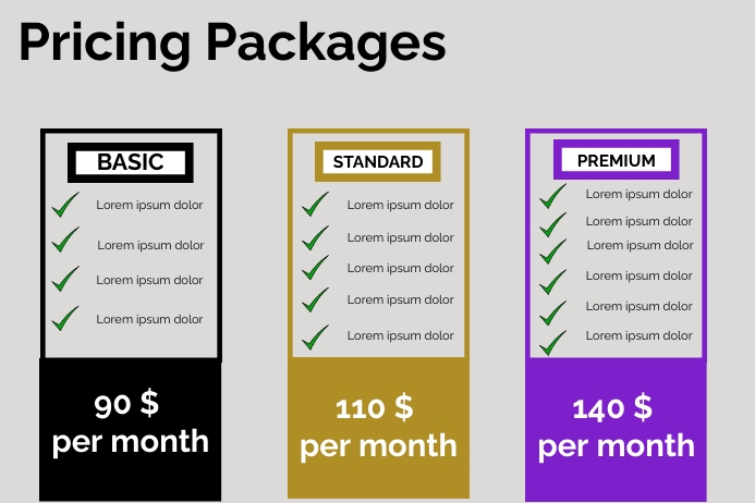 Packages Poster Example Pricing package poster template. | PosterMyWall
