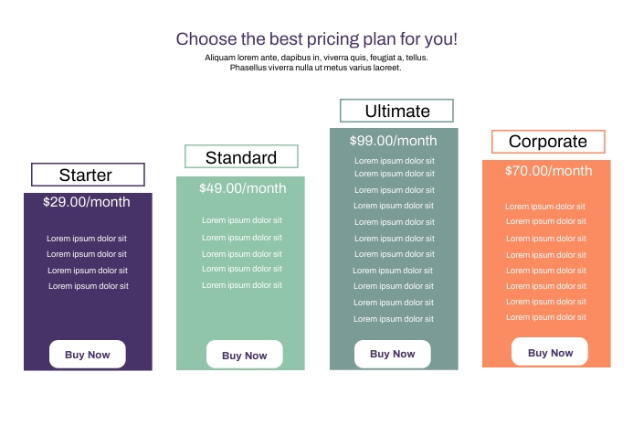 Pricing Plan Table Template A4