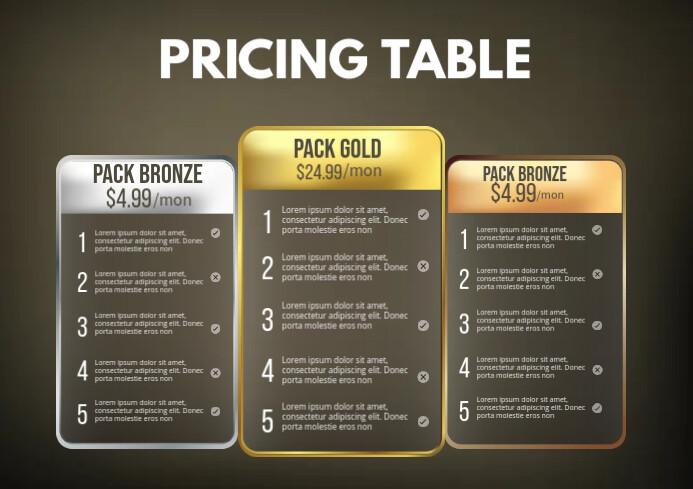 Pricing Table Ads Template PosterMyWall