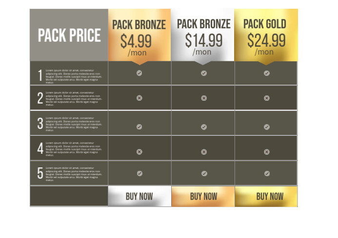 Pricing Table Template A4