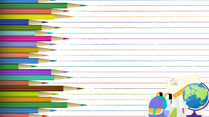 Primary school kids pencils white background Presentation (16:9) template