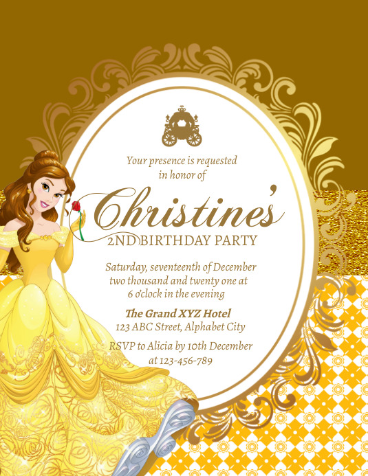 Princess Belle Birthday Invitation Template PosterMyWall