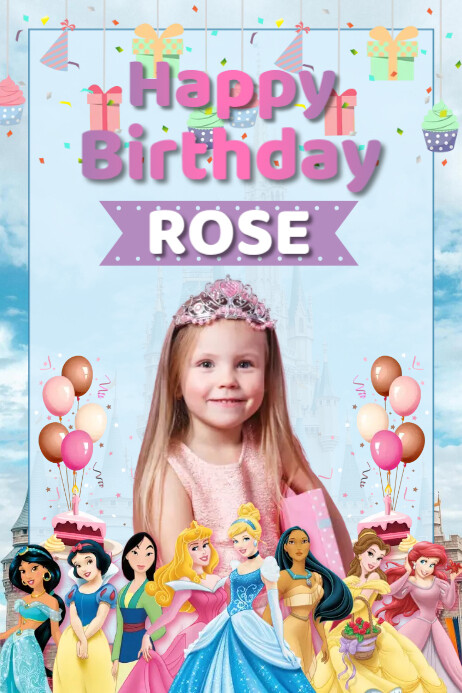 Princess Disney Birthday Template Poster